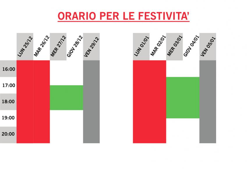 Tabella orari per le festività